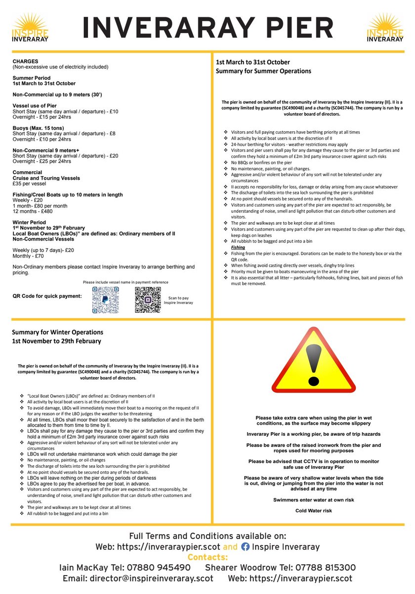 IMPORTANT INFORMATION: Now that the Pier is OPEN, it's important that you read our information board before using the pier. You can find our information board to the right of the pier when you enter.

#inveraraypier #Inveraray #mooring #fishing #lochfyne