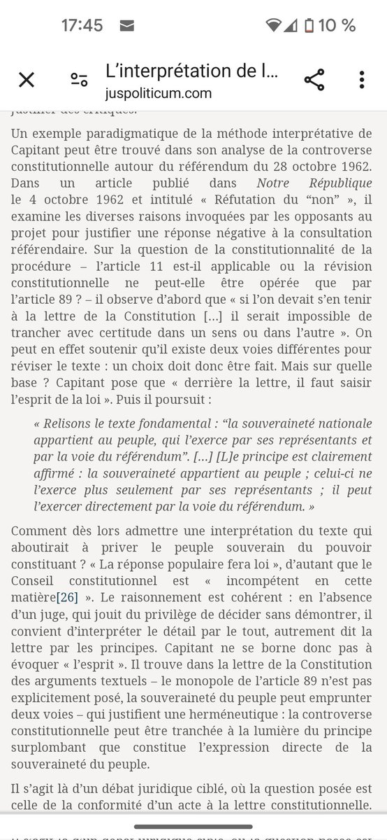 jontorto's tweet photo. @Dr_S_Sydoryk @leocombrade Dernier argument en faveur de l'article 11, et cette fois de la part d'un juriste (gaulliste et de gauche) : René Capitant !
Extrait de JM Denquin, "L’interprétation de la Constitution de la Ve République par René Capitant" https://t.co/wd2GjX9jaB