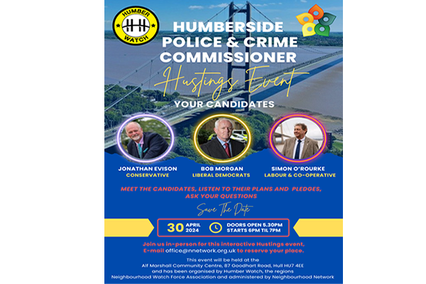 The Police and Crime Commissioner Elections are taking place on Thursday 2nd May 2024. @NNetworkHull are holding a candidate Hustings event on Tuesday 30th April with all of the candidates. For more information and to register your attendance visit ow.ly/v38V50Rnj6M