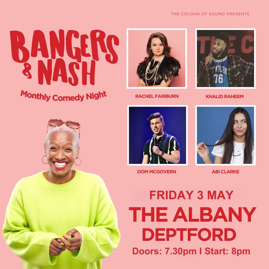 Announcing the line-up of our first monthly comedy event 🎤 Joining host Chantel Nash in May will be @RachelFairburn, @thisiskhalid, @mcgoverndominic and @abiclarkecomedy. 🎟️thealbany.org.uk/shows/bangers-…