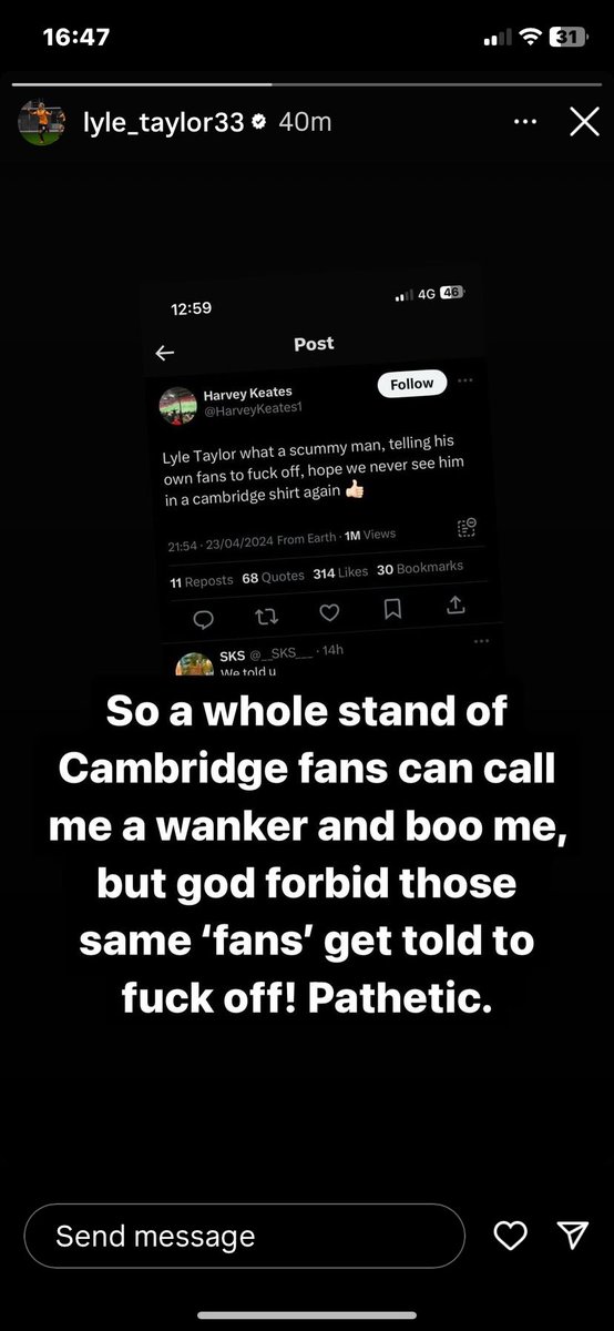 Lyle Taylor has spoken.

Harsh or fair #CamUTD fans?

Has Taylor been putting in a shift in games or the complete opposite.

Seems the complete opposite for it to come to this stage, or is it just frustration, with the position they’re in?