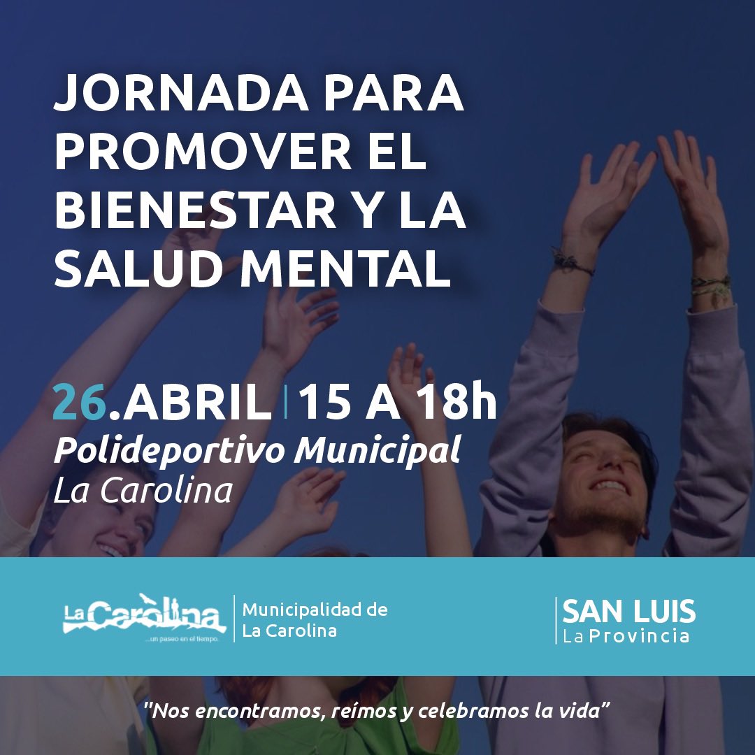 Los esperamos este viernes 26 en el Polideportivo Municipal de La Carolina para compartir una importante jornada de bienestar y salud mental con actividades recreativas, lúdicas y deportivas para toda la comunidad.