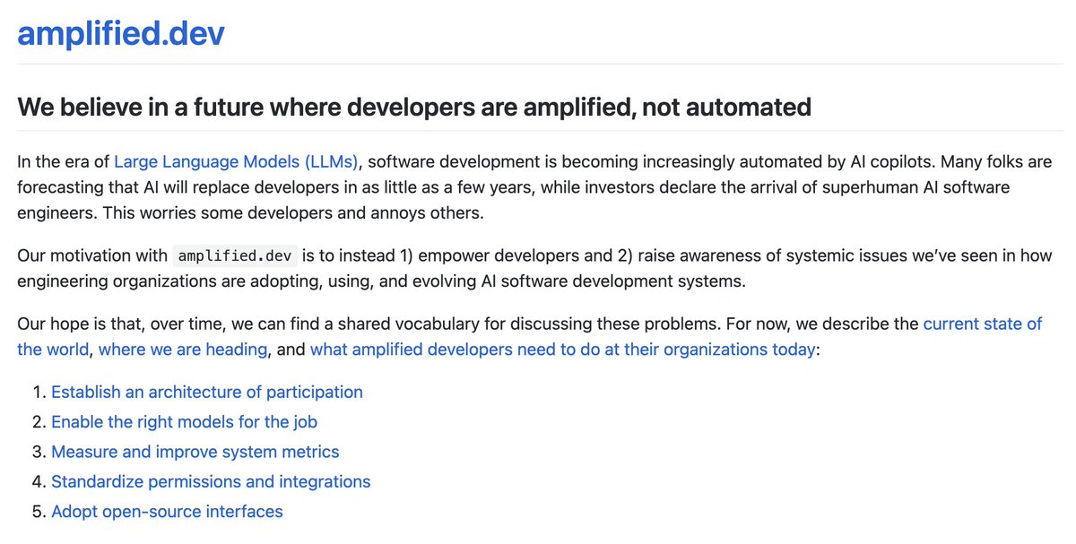 tylerjdunn's tweet image. We believe in a future where developers are amplified, not automated.

Read more at amplified.dev