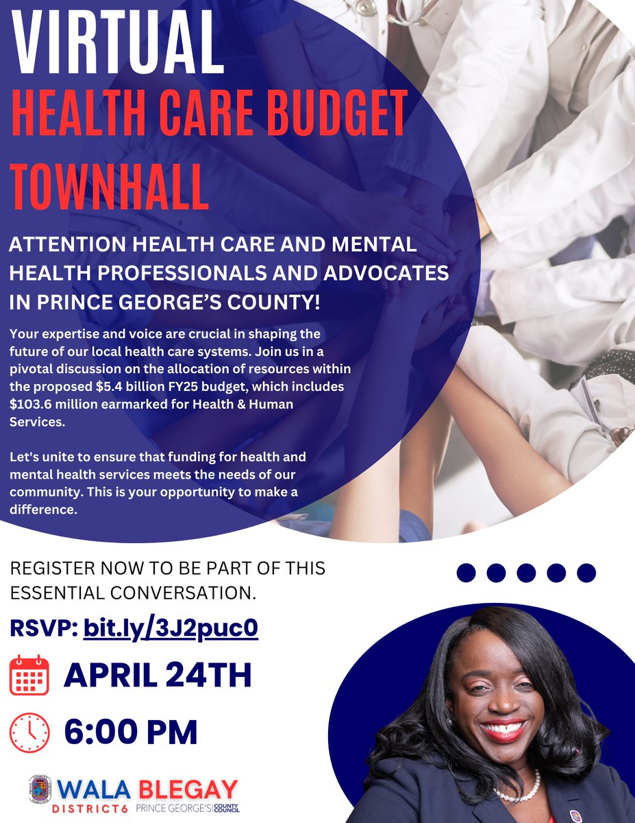 Happening tonight! Join @CMWalaBlegayD6 for a Virtual Health Care Budget Town Hall