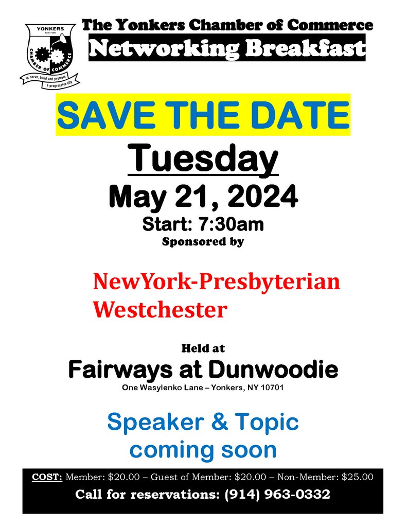 SAVE THE DATE. Our next Networking Breakfast will take place at the Fairways at Dunwoodie Golf Course. Speaker & Topic coming soon.

#yonkers #newyork #hudsonvalley #ny #eatupnewyork #nysmallbusiness #smallbusiness #entrepreneurlife #startup #shopsmall #smallbusinesslove