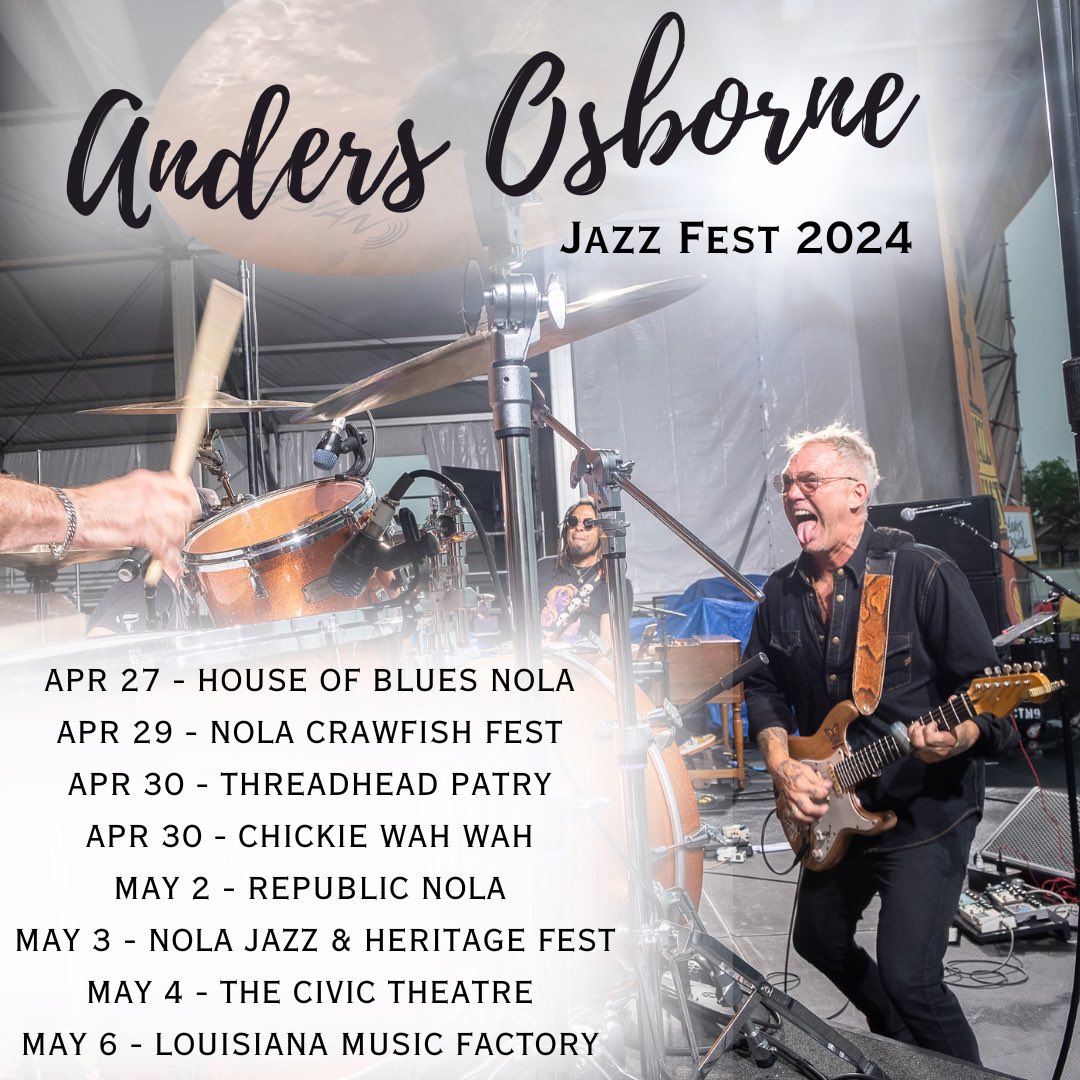 Jazz Fest is just around the corner and I can’t wait! I hope to see you at one of these shows. Link below for tix and info! ⚜️🤘🏽 andersosborne.com/shows