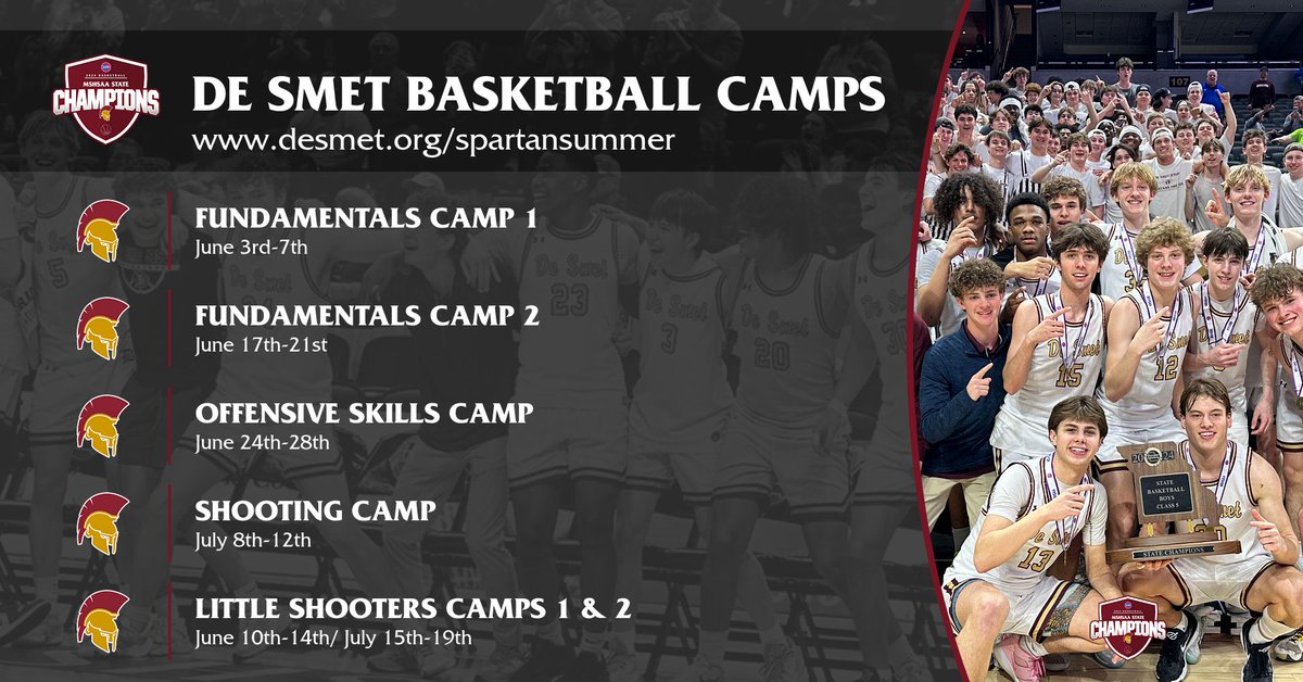 It’s almost Basketball Camp Season! Check out our camps & dates to get registered at desmet.org/spartansummer. ⁦@DeSmetJesuitHS⁩