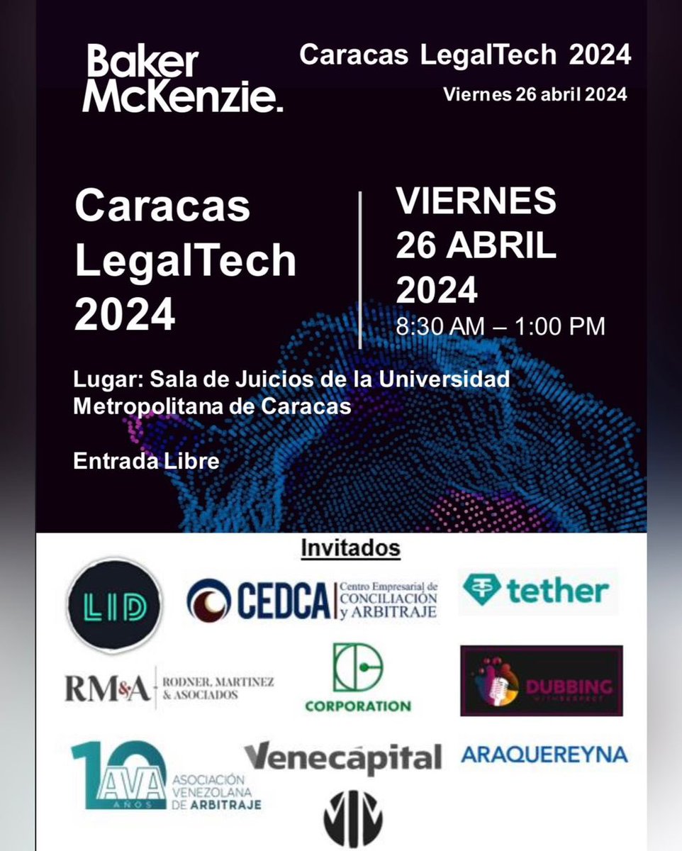 sacabache's tweet photo. I’m thrilled to participate in the 2nd edition of “Caracas LegalTech”, organized by @BakerMcKenzieVZ and the Observatory of Corporate Law of @Unimet, thanks to Marie Roschelle Quintero’s effort and coordination. Hope to see you there! https://t.co/mwWQ3uQlSu
