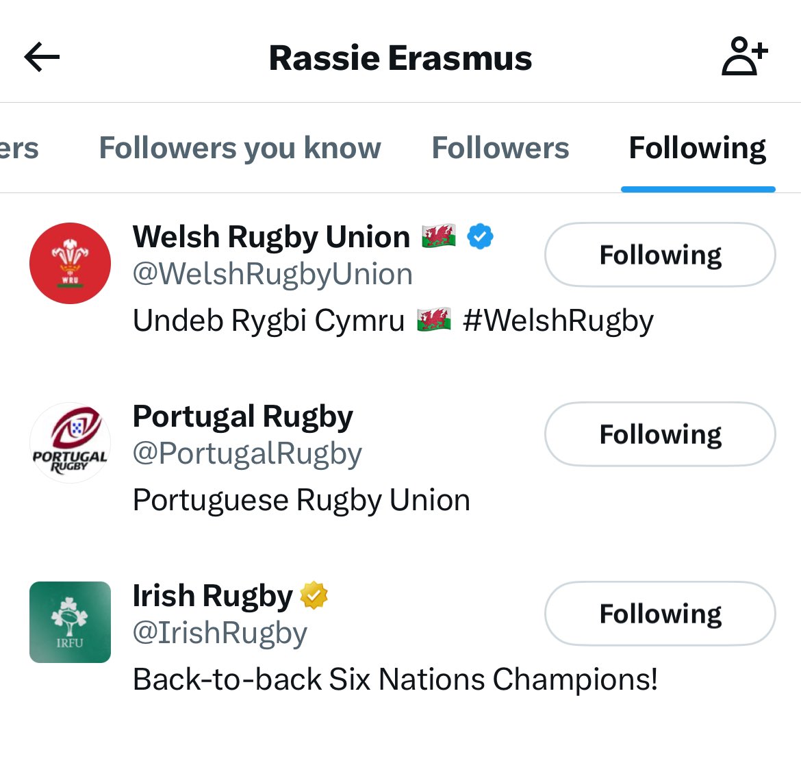 Updated list of accounts Rassie is following! 👀 #springboks