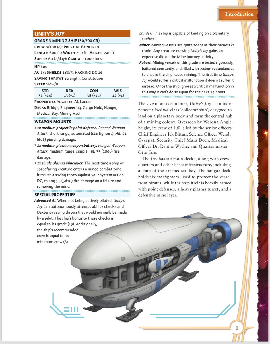 Ignoring the page number and chapter title, this is what a starship stat block will look like in Voidrunner’s Codex. #levelup5e