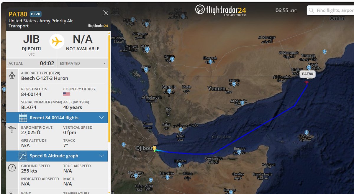 Laurent_Le_Bloa's tweet photo. Two PRIORITY AIR TRANSPORT  C-12T #PAT80 &amp; #PAT81 left #Djibouti
Definitively?
One PAT SWEARINGEN METROLINER recently was deployed to Djibouti
@WAAT_Band @Abdi678 https://t.co/HIcRtCiSQ8