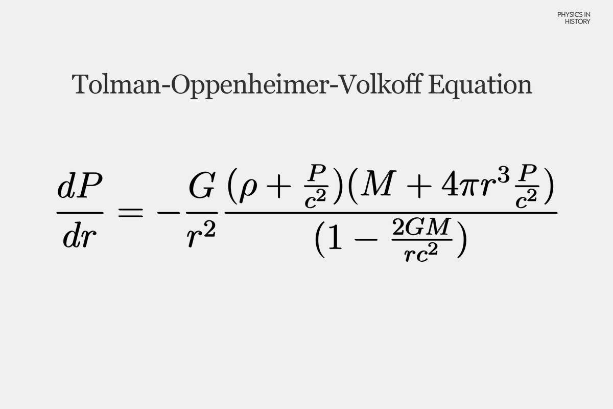 Tolman-Oppenheimer-Volkoff (TOV) equation is a relativistic equation used in astrophysics to determine the structure of a static, spherically symmetric star in general relativity, critical for understanding neutron stars: