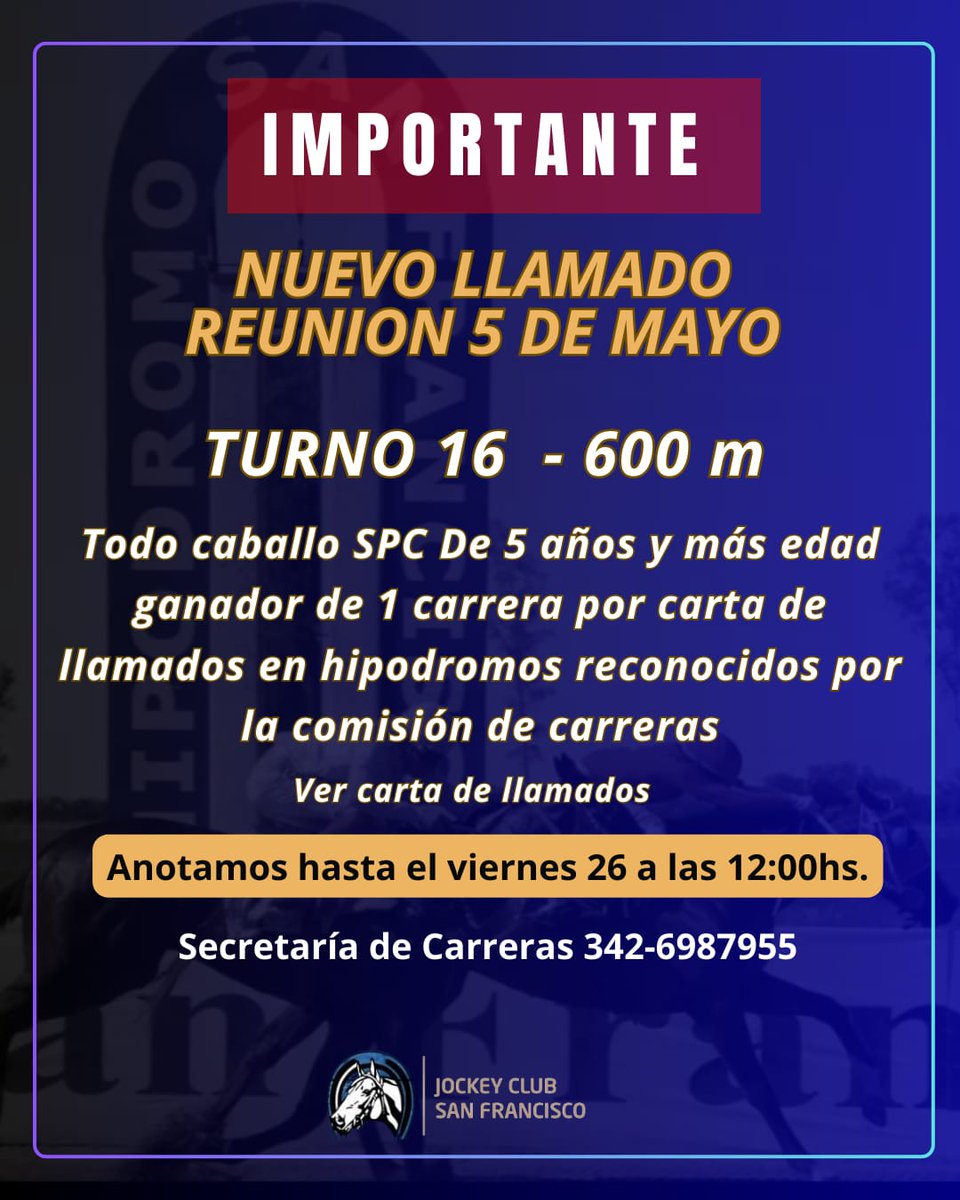 UTTAturfyafines's tweet photo. #TurfFederal
Hipódromo Oscar C. Boero (San Francisco) - Carta de Inscripción para el domingo 5 de mayo - Reunión Nº4 - Clásico Lotería de Córdoba (1000 metros) y Handicap Día del Trabajador (1200 metros)
#UTTApresente https://t.co/tYqyxmUIcI