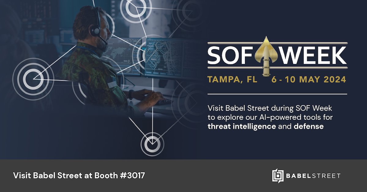 Excited to announce our participation in #SOFWeek 2024! Join us from May 6-10 in Tampa, Florida, where we'll be showcasing our cutting-edge solutions tailored for Special Operations Forces and critical missions. See you at booth #3017!