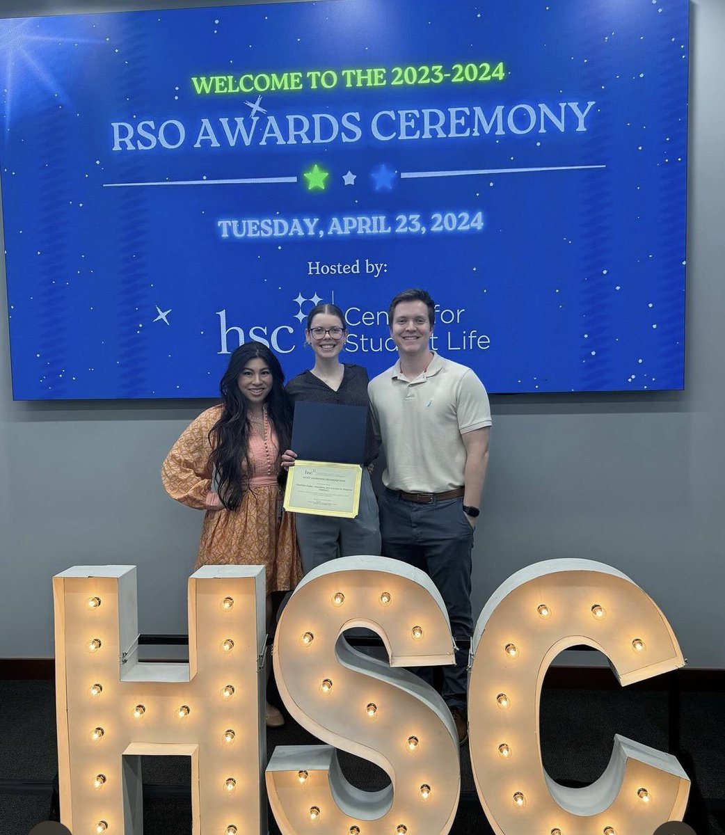 A marvelous evening to celebrate our students at TCOM and all across @UNTHSC at the annual RSO Student Awards. @roccafortemed won the Extraordinary Leader Award, our DREAM group won Most Improved Organization & our Ultrasound Interest Group won for Outstanding Programming. 👏👏