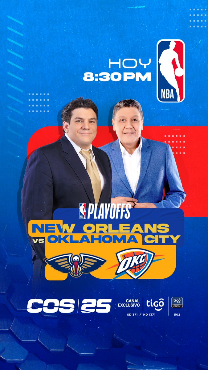 #NBAPlayoffs por TV para Hoy:
WEST #1stRound #Game2 (Juego 2) - #NOPvsOKC #Pelicans #ThunderUp , 8:30pm por COS (canales 371, 1371)
#NBAxCOS 🏀 #NBA
