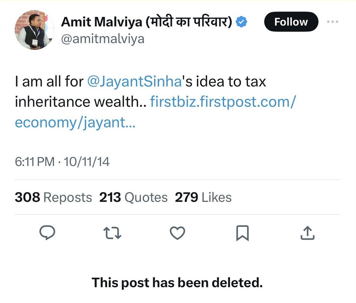 You can delete the tweet in hurry but here is the copy @amitmalviya