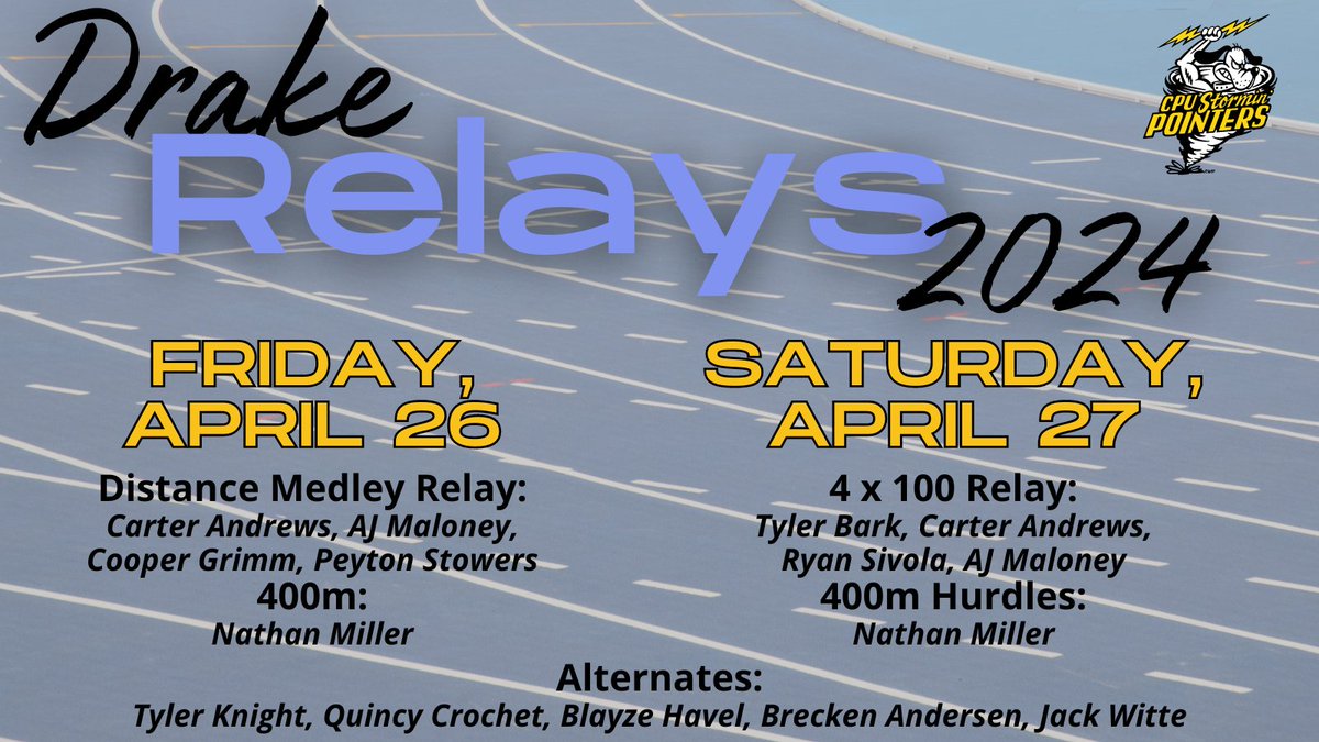 Congrats to the Boys Track &amp; Field team on qualifying 4 events for the Drake Relays on April 26-27 at Drake Stadium in Des Moines! They qualified for these events among all schools/classes in the state of Iowa.

Live results for the Drake Relays will be posted online.