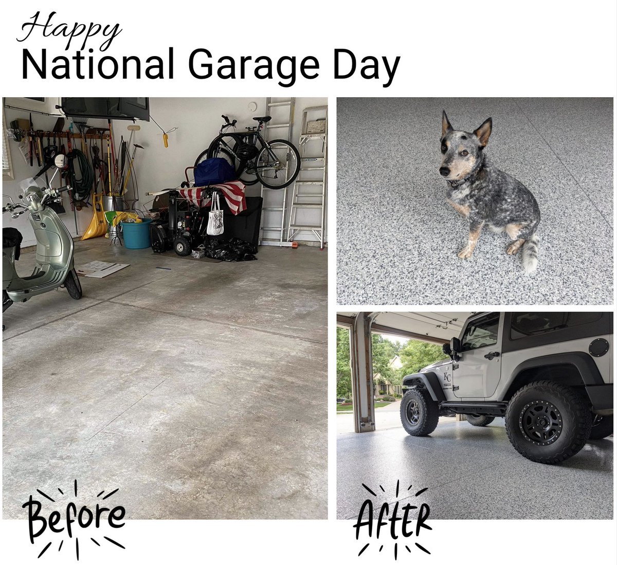 kc_poly's tweet photo. National Garage Day is this week! Who would've thought we have an actual holiday to recognize our home's "catch all" space?! Step up your garage with transformative floor coatings.

We can transform your garage in a day!
 (816) 762-7659 https://t.co/n4CaaO12hP