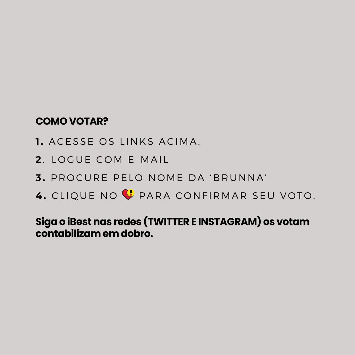 Brunna Gonçalves está participando da premiação @PremioiBest, Nas categorias, Beleza, Influenciador RJ, Tiktoker do Ano, Instagrammer do Ano e Influenciador do twitter. 🏅𝗖𝗟𝗔𝗦𝗦𝗜𝗙𝗜𝗖𝗔𝗖̧𝗔̃𝗢 𝗧𝗢𝗣 𝟮𝟬 • Como votar: 1 voto por email por dia. • Primeira fase encerra