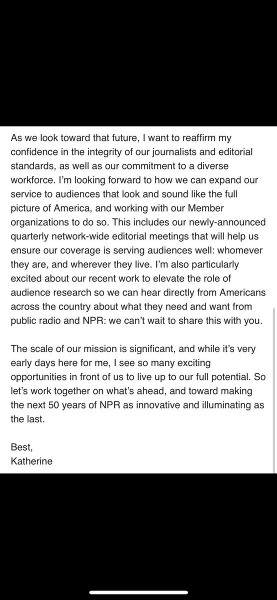 NPR CEO Katherine Maher emails staff about our story: nytimes.com/2024/04/24/bus…