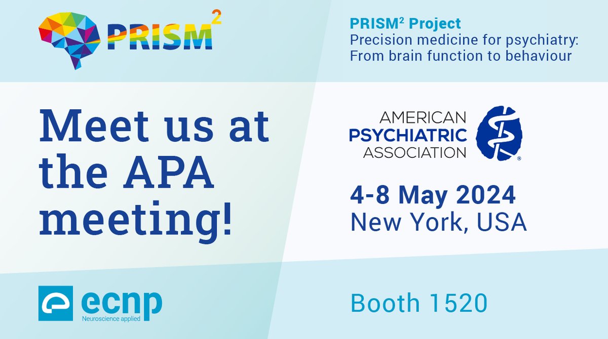 IMI2PRISM2's tweet image. Excited to showcase the #IMI2PRISM2 project at the APA Annual Meeting, 4-8 May 2024, New York, USA! Drop by the #ECNP booth (number 1520) to explore this innovative project. Can&apos;t wait to meet you! #IMI2PRISM2 #Alzheimer #Schizophrenia #Biomarkers
@APApsychiatric @IHIEurope