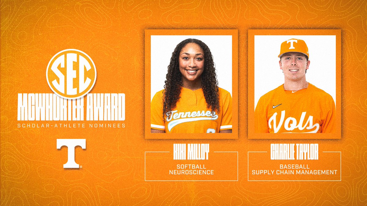 🎓 Announcing @Vol_Sports' nominees for the 2024 H. Boyd McWhorter Scholar-Athlete Post-Graduate Scholarship award! 🥎 Kiki Milloy, @Vol_Softball ⚾️ Charlie Taylor, @Vol_Baseball 🔗 secsports.social/mcwhorter424