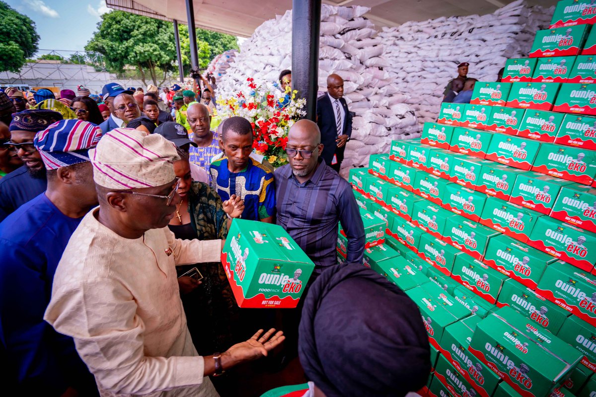 jidesanwoolu's tweet photo. Today, we deployed various interventions designed to lessen the burden of Lagosians amid the economic hardship.

The interventions – in transportation, education, health and agriculture – are under the umbrella of EKO CARES.

For six weeks, we have been running the Ounje Eko Sunday market featuring the reduction of food by 25% and it has been a huge success. The Sunday Markets have helped to ensure that people can get food items at highly subsidised rates. 

To drive all these initiatives, we set up a non-partisan Special Dispensation Advisory Council of eminent Nigerians, including rights activists, religious leaders, a youth representative, and opposition party chieftains. 

Today, in furtherance of our objectives, we gave out 500,000 boxes of food stuff for free to LGAs and LCDAs. This is to strengthen food security in our state as feeding the vulnerable is our duty of care. 

It is important that no Lagosian goes to bed hungry. That is our goal.