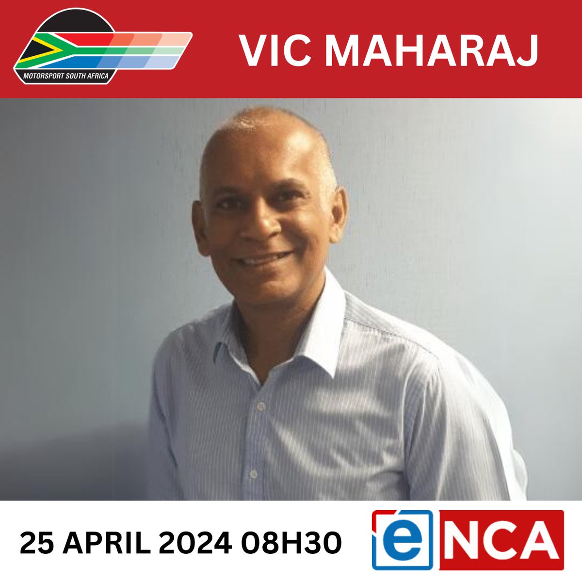 Tune in to eNCA on April 25th at 08h30 to catch our newly appointed CEO, Vic Maharaj, sharing insights and visions for the future of motorsport in our country 🌟 

#MotorsportSA #CEOInterview #VicMaharaj #eNCAInterview