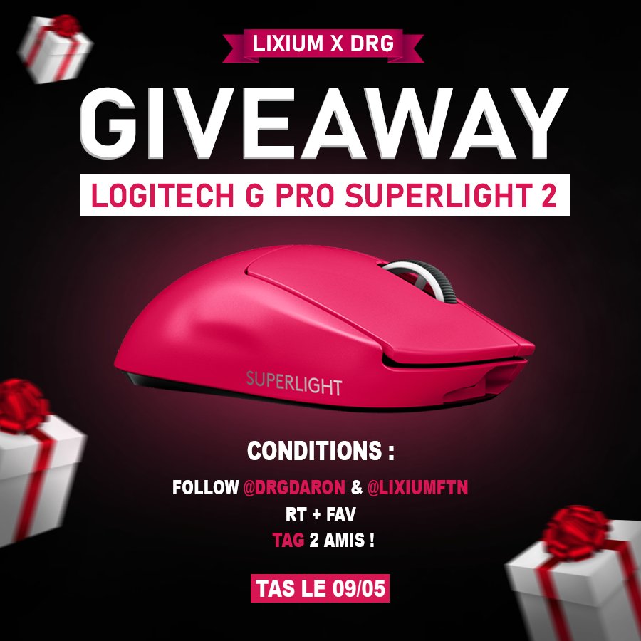 🎁 GIVEAWAY 🎁

Tente de gagner la nouvelle G PRO SUPERLIGHT 2 🖱️🔥

✅ Pour participer :

❤️ Follow <a href="/Lixiumftn/">Lixium</a> &amp; <a href="/DRGdaron/">DRG</a> 
♻️ Retweet 
💬 Tag 2 potes 

Tirage au sort vendredi 3 mai, bonne chance 🍀!