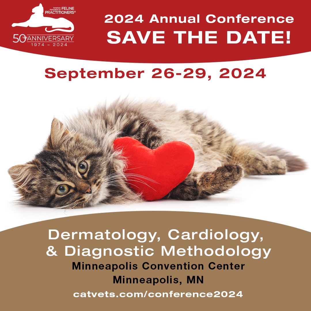 CatVets's tweet photo. The AAFP Annual Conference returns this September 26-29 in Minneapolis, MN! Sessions will cover all areas of feline dermatology, cardiology, and diagnostic methodology. Online hotel reservations are open now. Learn more at https://t.co/EZPy3VICPa.
#aafpConference2024 #CatVets https://t.co/9VWy3fhVK1