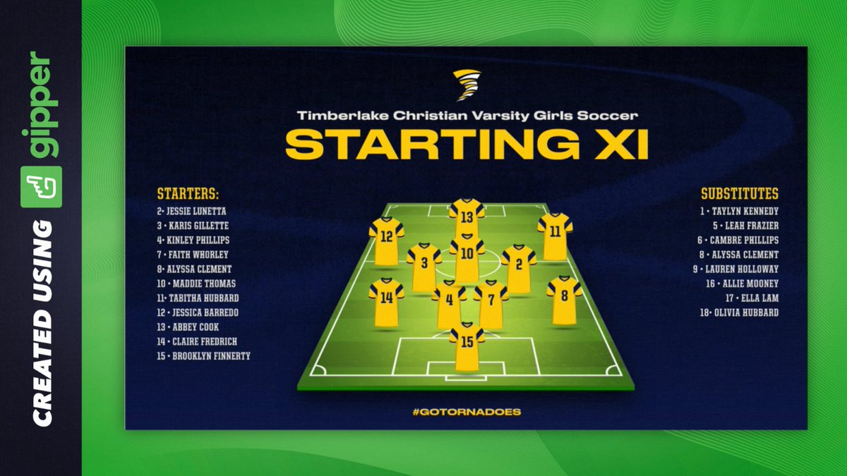 Timberlake Christian School uses @gogipper to share their starting lineup! Want to create branded graphics like this, branded for your program? Learn more about Gipper at bit.ly/43xGC2e Plus THSCA members get exclusive discounts :)