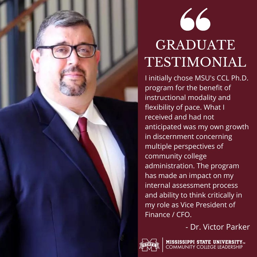 #Thisismywhy 
Dr. Victor Parker is a graduate of the Ph.D. program in Community College Leadership. He is the Vice President of Finance at <a href="/HindsCC/">Hinds Community College</a>. Hail state! 🐾