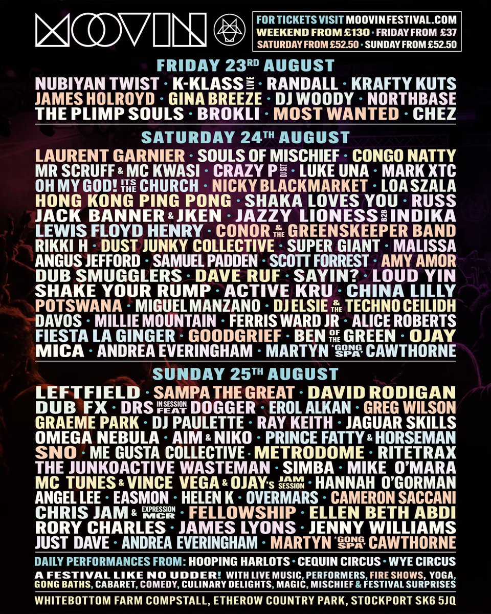 We are playing on Sunday 25th Aug @moovinfestival ...Day splits below....www.moovinfestival.com