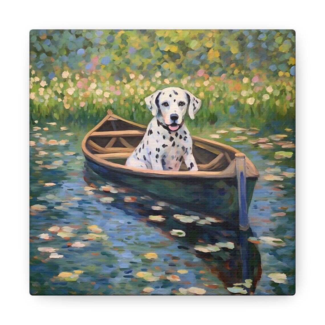 Inspired by the timeless brushstrokes of Monet, this masterpiece seamlessly merges the beauty of Dalmatians with the enchanting landscapes of Impressionist art. #CanvasPrint #ImpressionistArt