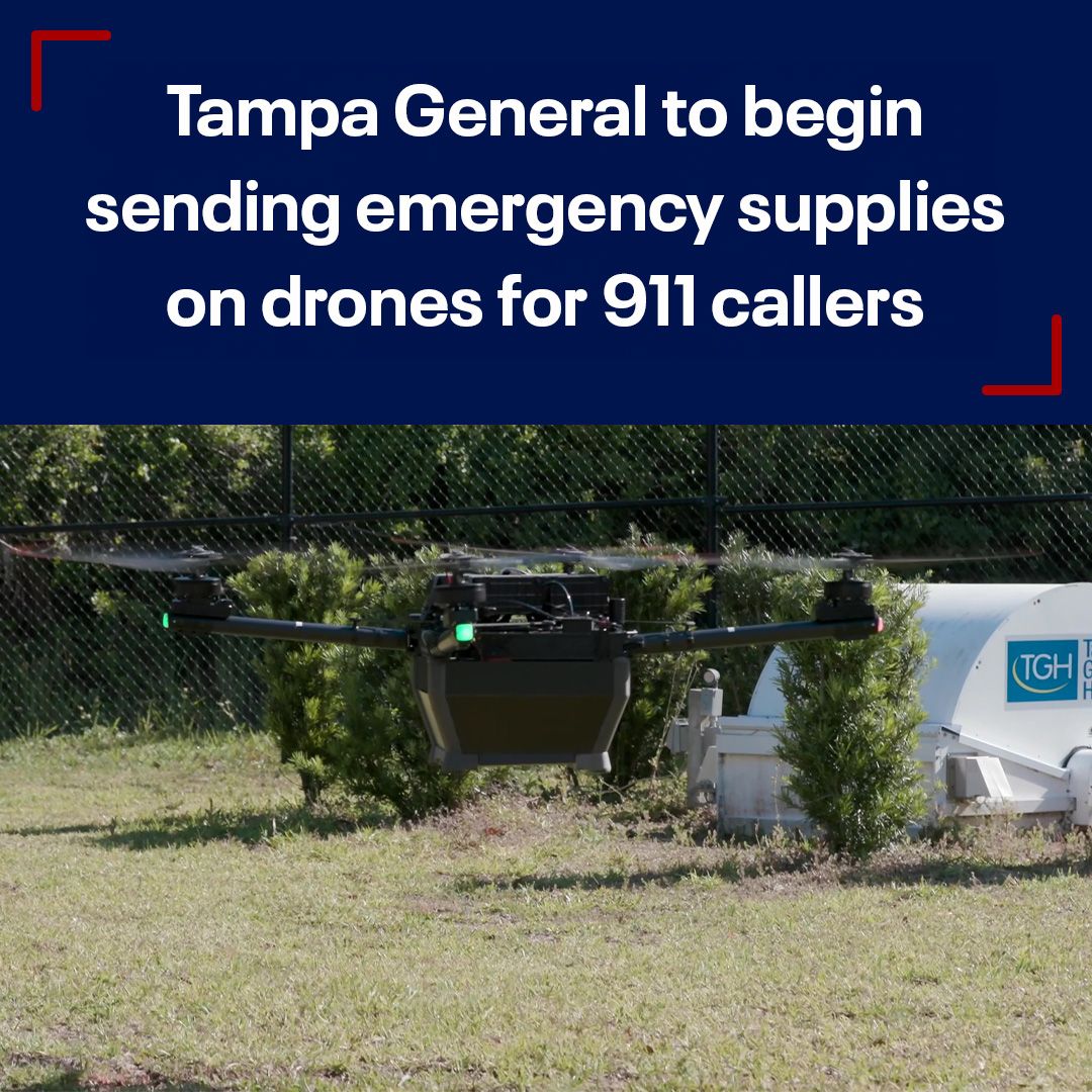 New Tampa General Hospital drone program will deliver emergency equipment to 911 callers bit.ly/49SPjGD