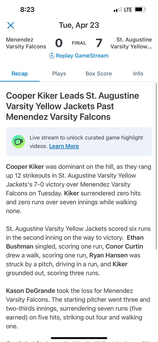 CooperKiker2025's tweet image. 7 IP, 0 hits, 0 runs, 12k’s
No hitter
@DPMUncommitted @DiamondProMedia @Now_D1 @BaseballCf @Florida_PG @BUncommitted @rhennon10 @AJ_Battisto @joshminjarez13 @CodyWofford13 @ColbyBortles @Merc_Joe @ItsTHoltBaby @hegonee @DrewLinder51 @RSomeillan @CoachMac_23 @CoachTwohig…