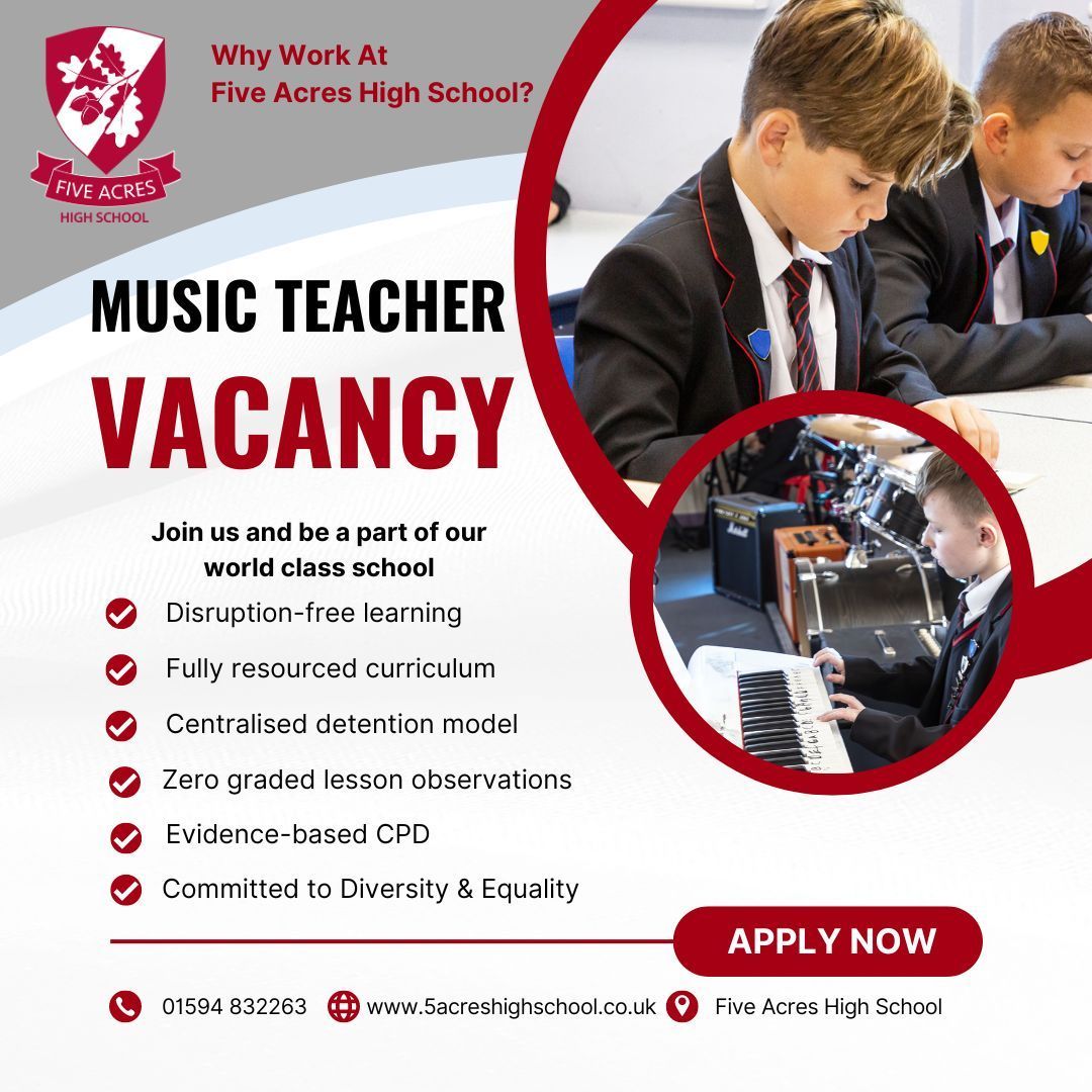 We have an amazing opportunity to join our world-class, OFSTED-rated Good school as a Teacher of Music. For more information and to apply, please follow this link - buff.ly/4b4mkjO