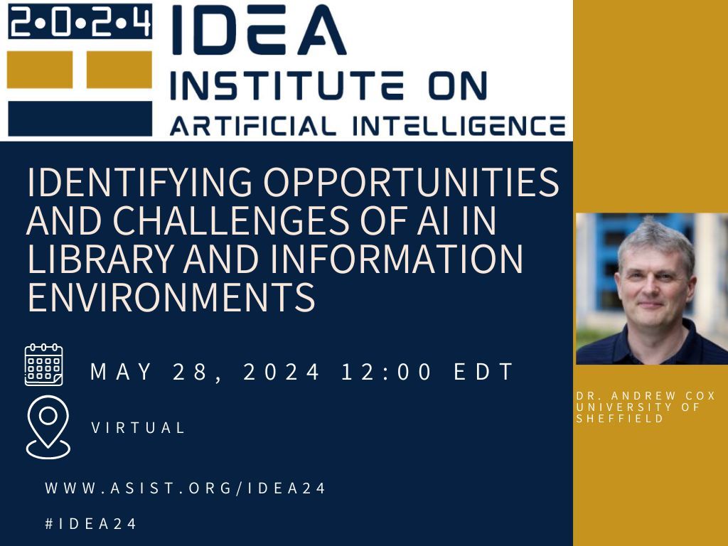 Join us at IDEA Institute on May 28 for a deep dive into AI's impact on libraries. Explore direct uses, user behavior shifts, responsible AI, and horizon scanning for future developments. Don't miss out on understanding AI's role in shaping libraries! buff.ly/4ao4BDU