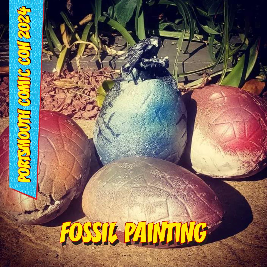 ✨WHAT'S ON AT THIS YEAR'S CON - FOSSIL PAINTING✨ Join a crafty session with the amazing @lawnofthedeaduk and paint your very own real life fossil to take home.