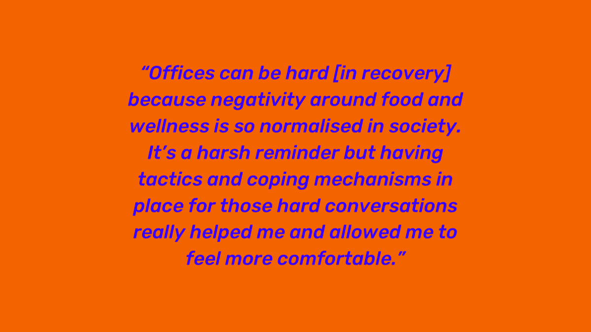 On our blog today, our supporter Sophie shares her tips on how to navigate working in an office when you're in recovery from an eating disorder 👇 bit.ly/4d9Fgj6 Leave us a comment below with any tips you have on how to navigate the workplace with an eating disorder 🧡