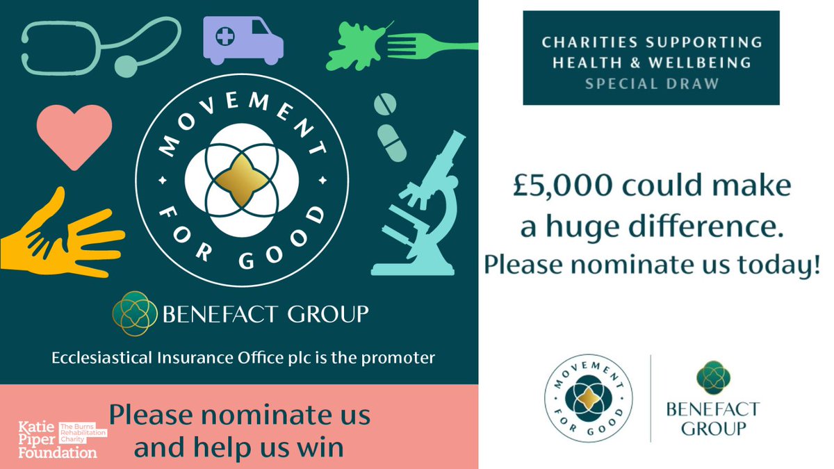 📢Could you spare a minute and nominate us for a chance of winning £5,000 from @benefactgroup - #MovementforGood Health Award?

Nominations open until Friday 26th April.
Just click the link below 👇
health.movementforgood.com/index.php?cn=1…
#burnssurvivors #fundraising #nominateus #burnsandscars