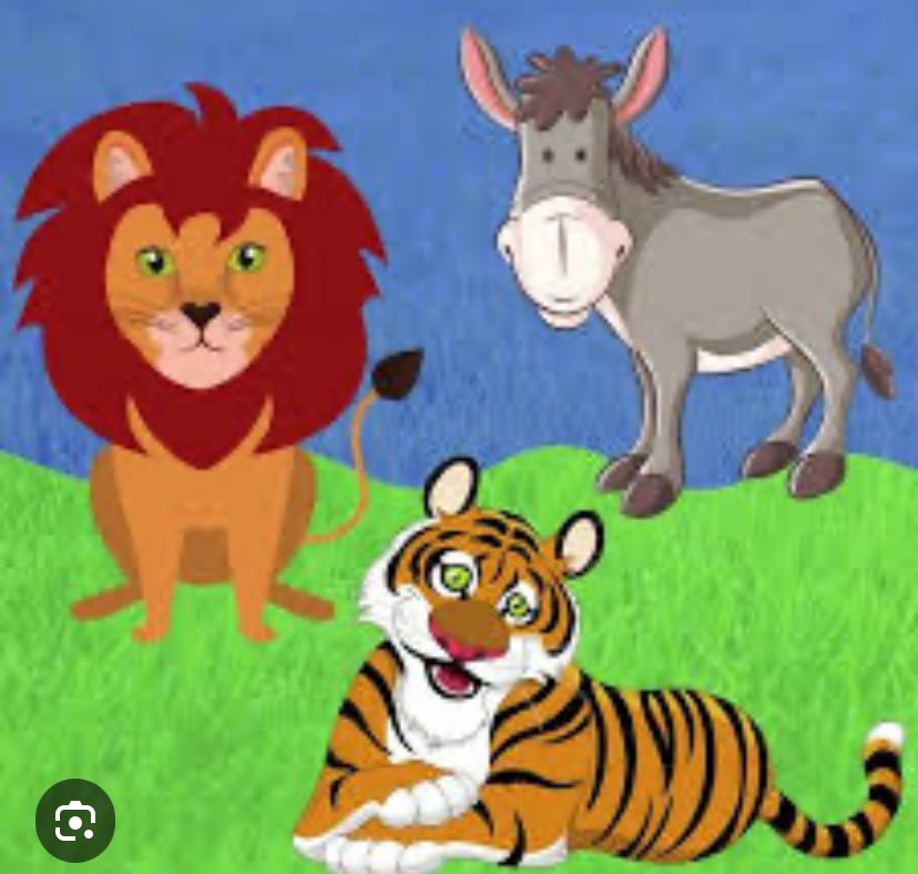 ایک دن ایک گدھے اور چیتے میں بحث ہوگی ۔ گدھا کہتا تھا کہ 
“ گھاس نیلا ہے “،
چیتے نے جواب دیا:
“ نہیں، گھاس ہرا ہے۔ “
بات گرم ہوگئی، اور دونوں نے جنگل کے حکمران شیر کے پاس پہنچنے کا فیصلہ کیا۔
 شیر تخت پر بیٹھا ہوا تھا، اسے دیکھتے ہی گدھا شروع ہوگیا:
“ آپ کی کی عظمت کو سلام کیا