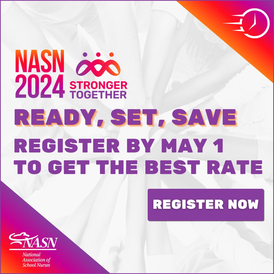 There's only 1 Week Left to Get the Early Rate for #NASN2024! Join us face-to-face in Chicago, on our virtual platform, or both! The NASN2024 Early Rate ends May 1. Register now: ow.ly/PwaJ50R3puH

#schoolnurses #schoolnursing #conference #schoolhealth #NASNStrong