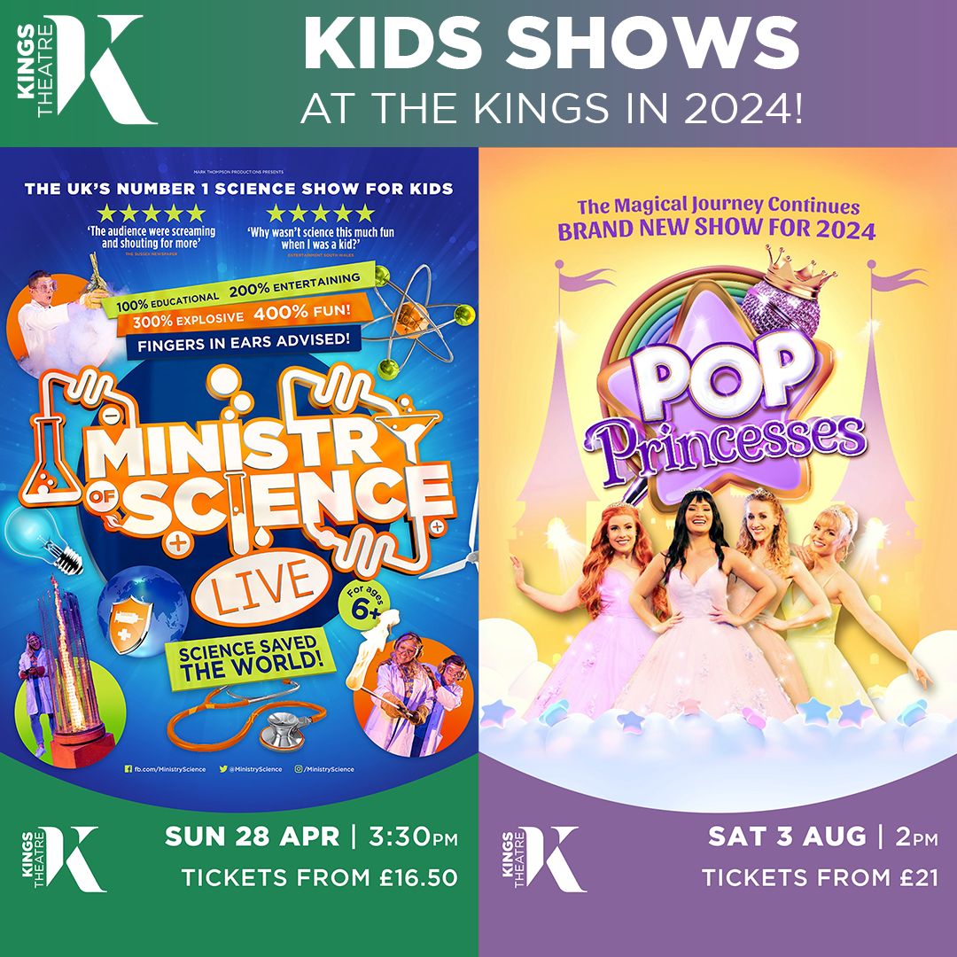 Kids Shows at The Kings in 2024! Ministry of Science 📅 Sun 28 Apr | 3:30pm 🎟️ Tickets from £16.50 ➡️ buff.ly/4de2eG3 Pop Princesses 📅 Sat 3 Aug | 2pm 🎟️ Tickets from £21 ➡️ buff.ly/49ARZZ3