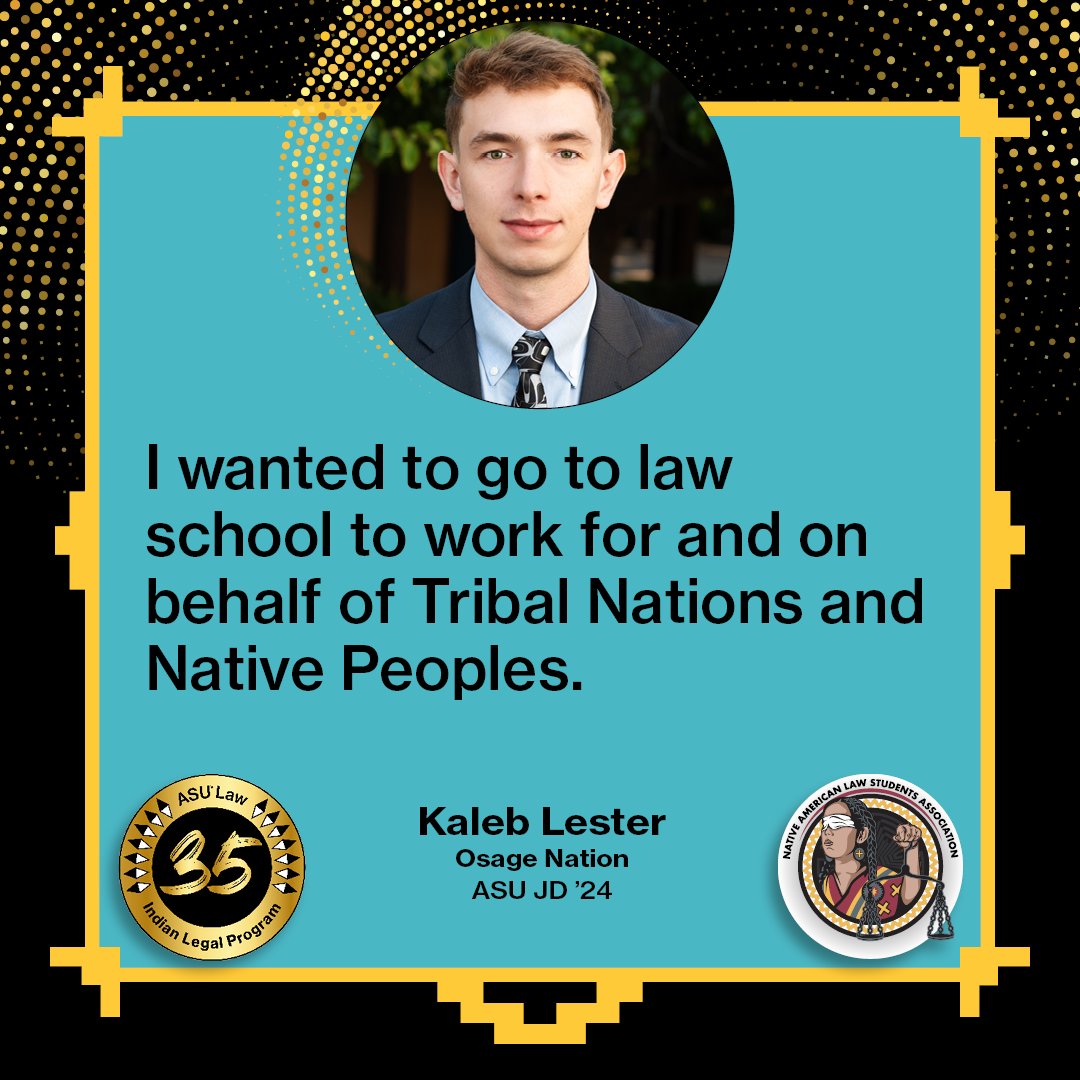 Congrats Kaleb Lester! 🎉 He is wrapping up his final year as a law clerk at the Salt River Pima-Maricopa Indian Community Prosecutor’s Office and enjoyed working with ILP alumni. Kaleb is Osage Nation and we are thrilled to see what he does next! 
#ilpgrads2024 #ASUgrad