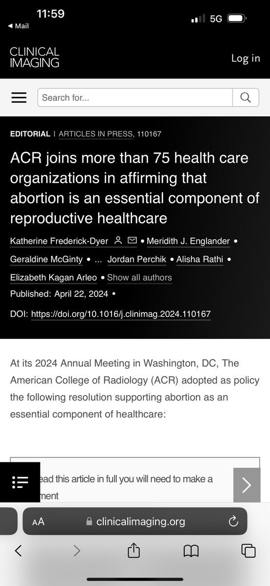 Latest article on “ACR joins more than 75 healthcare organizations in affirming that abortion is an essential component of reproductive healthcare” #acr #radiology #healthcare @DrArleo @DrGMcGinty doi.org/10.1016/j.clin…