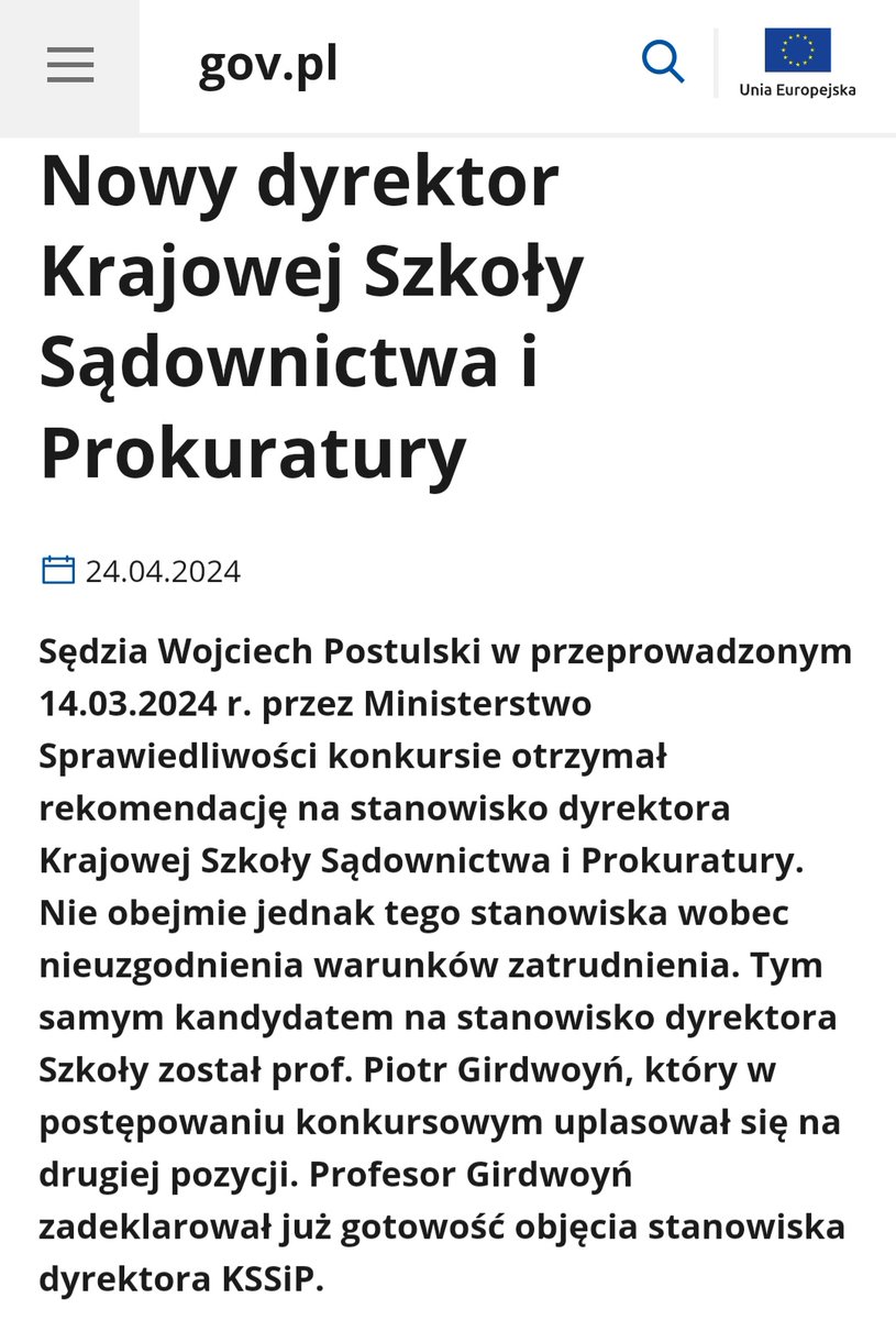 Ministerstwo Sprawiedliwości wyedytowało komunikat. W pierwszej wersji wskazano, że sędzia Postulski zrezygnował. Podmieniono ten fragment na wskazanie o 'nieuzgodnieniu warunków zatrudnienia'.