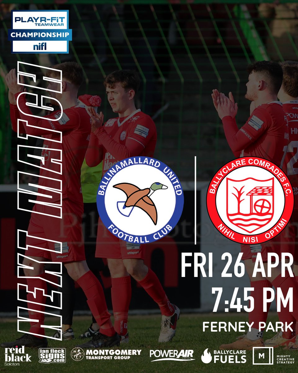 📆 Next Match It's our last game of the @Playrfit Championship season this Friday night, and it's away to Ballinamallard. Kick off is 7:45 for those you making the trip down. #BCFC #YourComrades #ComradesTogether #PlayrfitChampionship