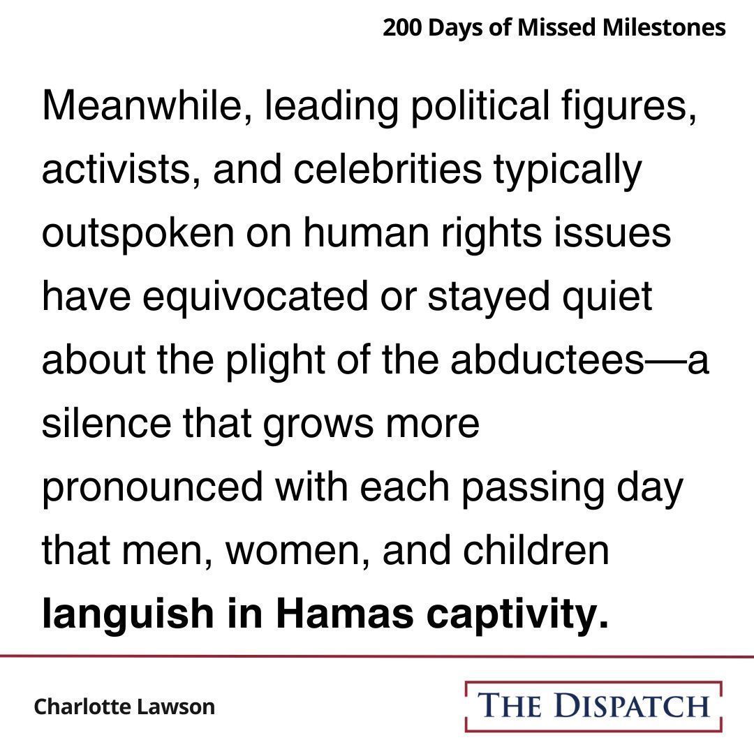 'To the hostages’ friends and families, each passing milestone serves as a painful reminder of the uncertain fate of their loved ones.' @lawsonreports explains how many are celebrating Passover while 133 hostages remain in terrorist captivity: thedispatch.com/article/200-da…